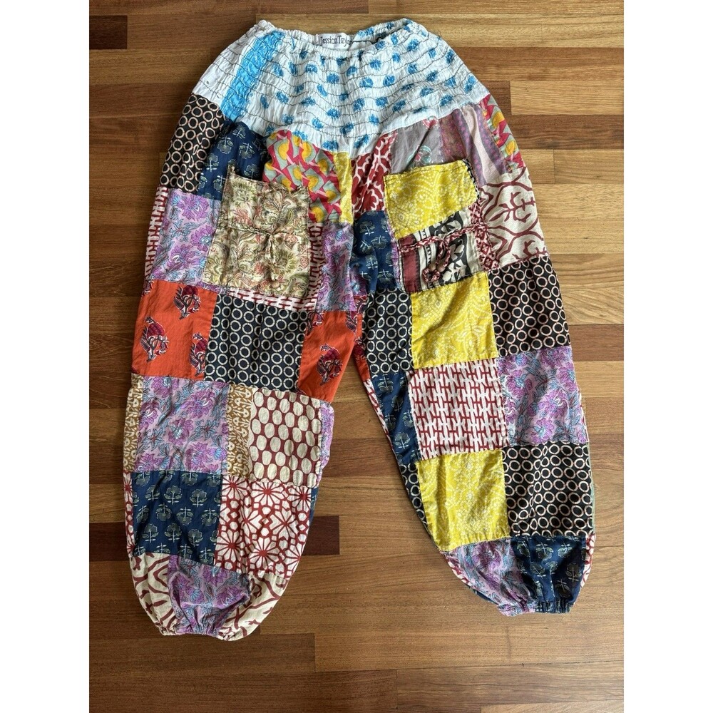 Jessica Taylor Patchwork Hippie Harem Pants Women's One Size Boho Flowy Stretch